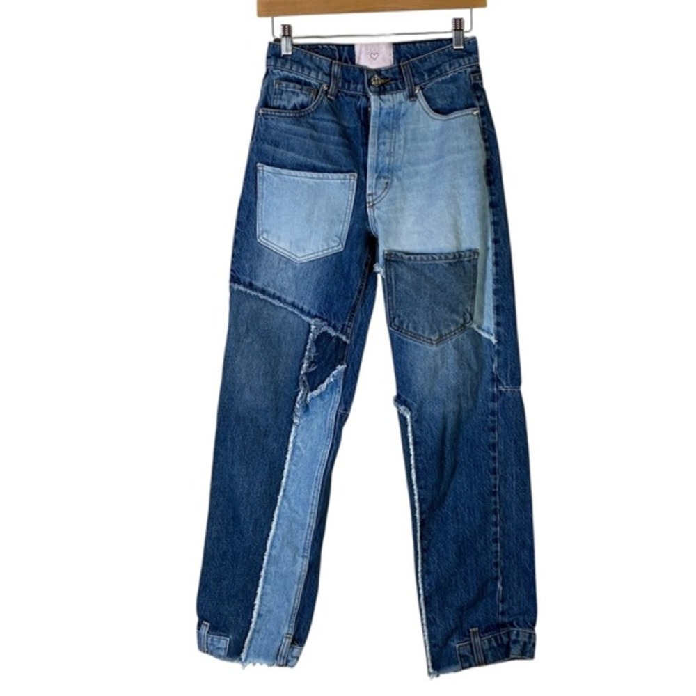 Revice‎ Denim Patchwork Jeans Womens Size 25 High Rise Straight Leg